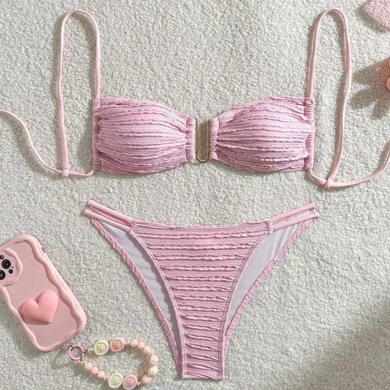 Gelbes Sexy-Bikini-Set mit Push-up für Damen – Brasilianischer Stil für Strand und Pool