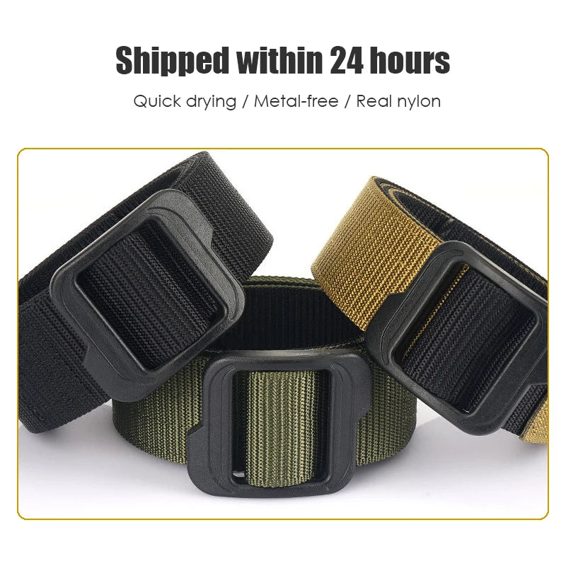 Herren-Gürtel metallfrei aus Kunststoff-Nylon mit verstellbarer Schnalle für Reise und Alltag
