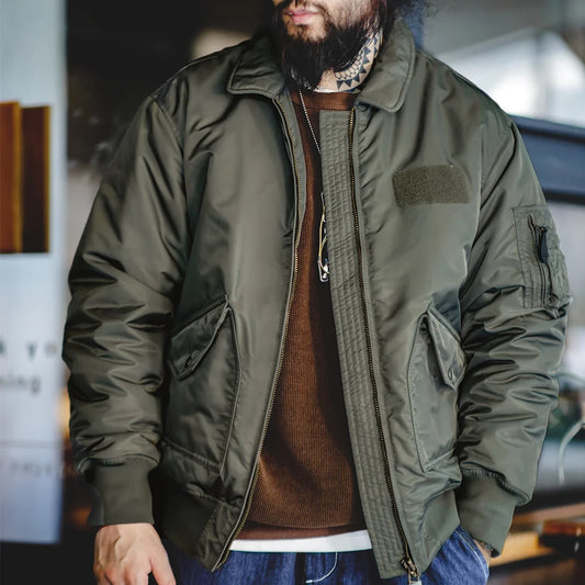 Herren Bomberjacke Winddichter Verdickter Mantel Orangefarbenes Futter Hochdichte Jacke