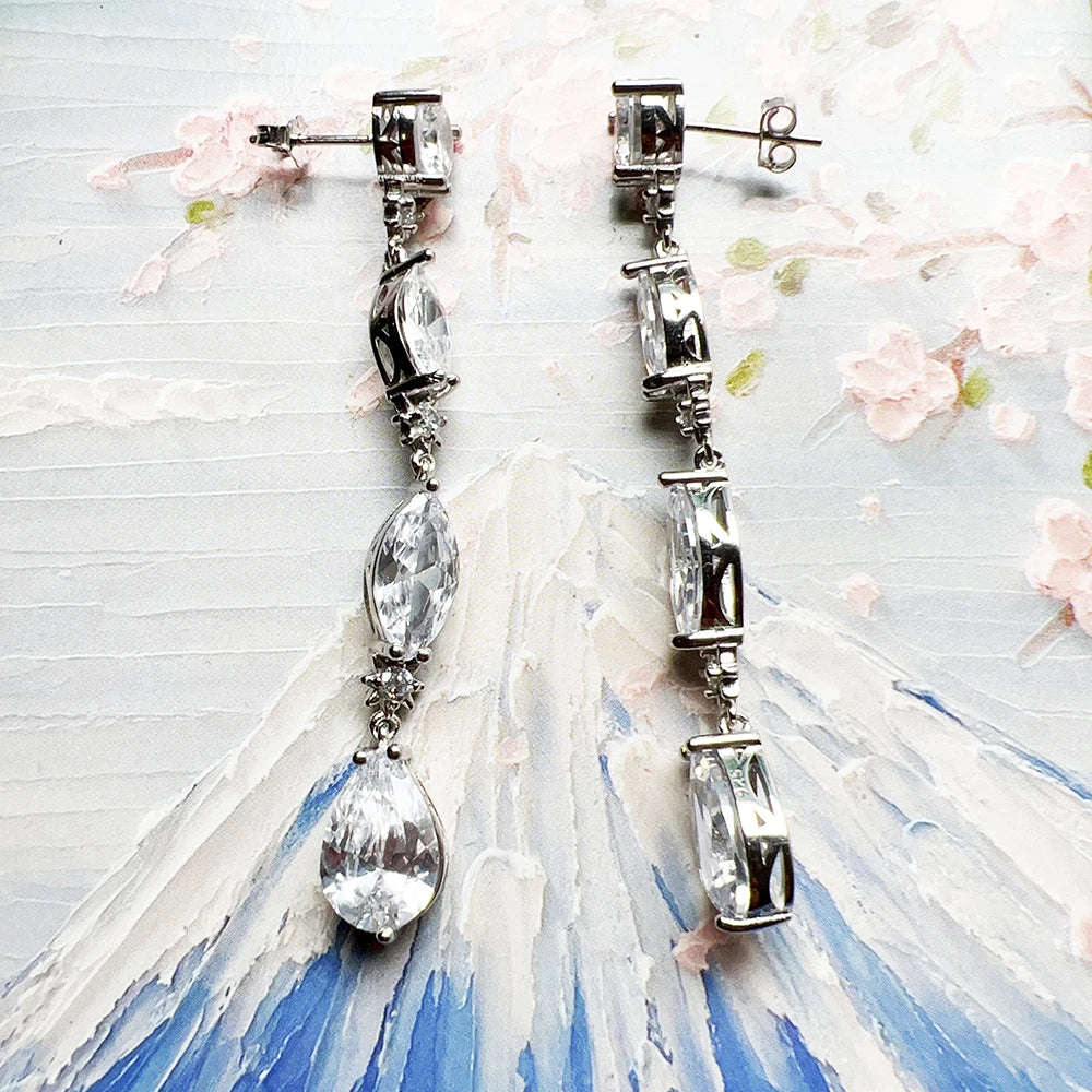 Damen-Ohrtropfen weiße Zirkonia Tropfen Sommer aus Sterlingsilber