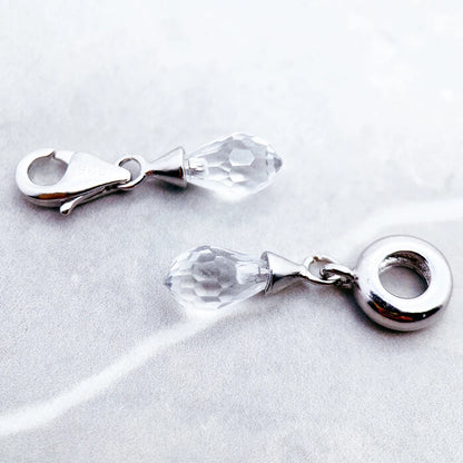 2x tropfenförmiger Glaskristall-Anhänger aus 925er Sterlingsilber mit Aufhängeschlaufe