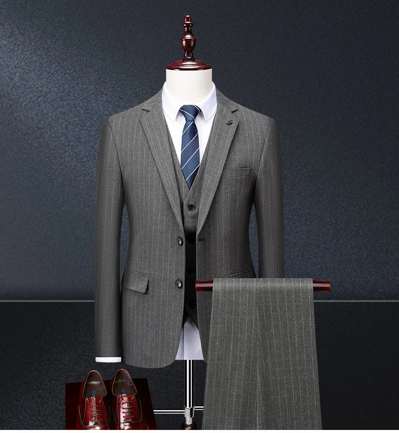 Hochwertiger Herren Anzug 3-teilig: Kariert, Grau, Slim Fit, Business & Hochzeit.