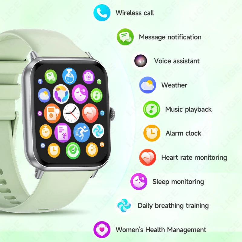 LIGE 1,83 Zoll Smartwatch für Xiaomi SOS BT Anruf Herzfrequenz Schlafüberwachung Smartwatch Spiele Musik Sportuhren 2025, Männer Frauen
