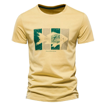 Aio peson 100% Baumwolle T-Shirts für Männer Kurzarm O-Ausschnitt Mode Druck Slim Fit Herren T-Shirts Casual Sommer Herren bekleidung