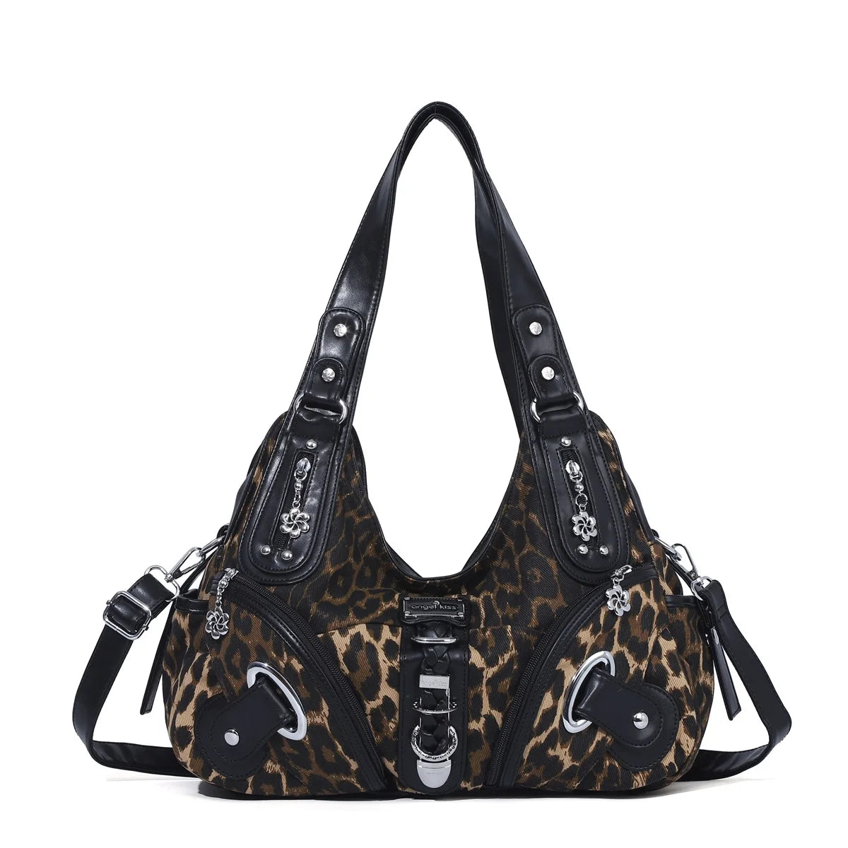 Damen-Schultertasche Leopardenmuster mit Vintage-Charme und Top-Handle-Design für Alltag