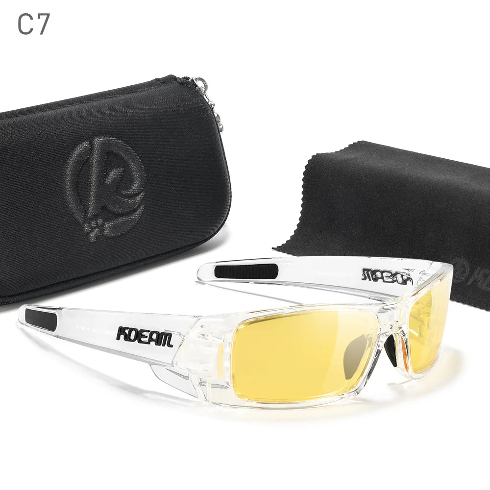 Sonnenbrille Angeln schwarz photochrom Nachtsicht Totenkopf-Etui Herren