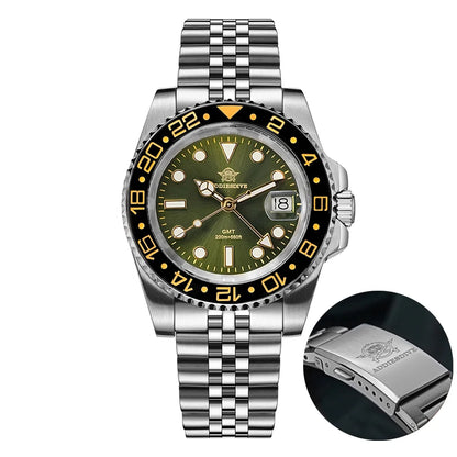 ADDIESDIVE Watch For Man GMT BGW9 Super Luminous 316L Stainless Steel 20Bar Diving Ceramic Bezel Quartz Watch
