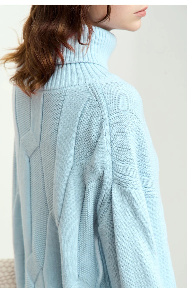 Damen-Rollkragenpullover locker Wolle-Mix lang Winter