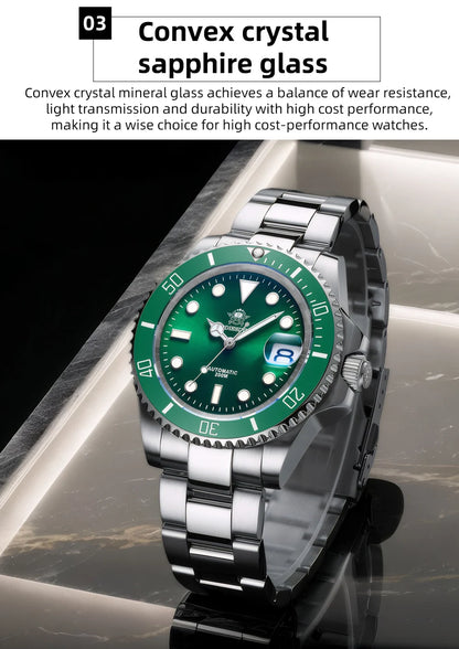 Herren Automatik-Taucheruhr 200m Leuchtzeiger Keramiklünette mechanisch Edelstahl