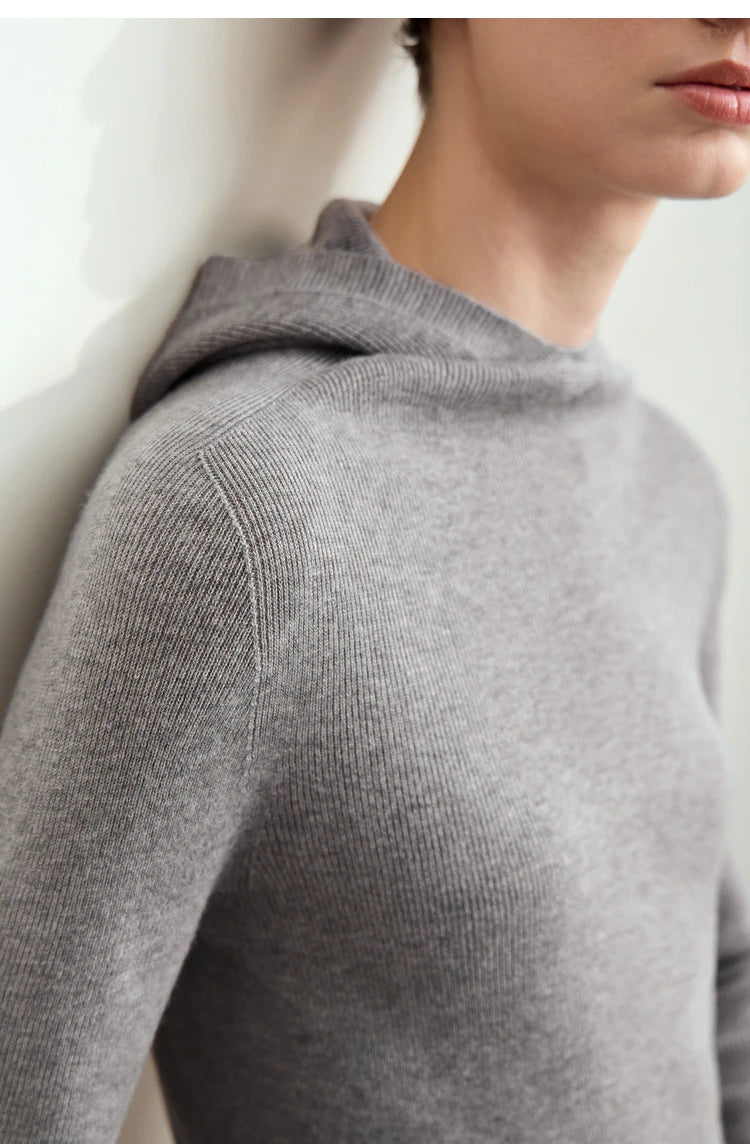 Damen-Kapuzenpullover Wolle-Polyester nahtlos gerade einfarbig Herbst