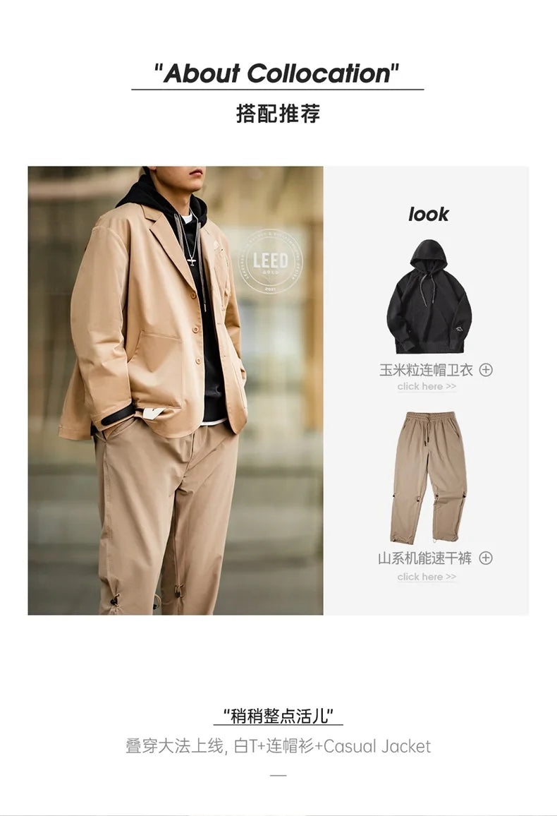 Herren Frühlingsjacke Lässig Einreihiger Blazer Reverskragen Mehrere Taschen Vintage