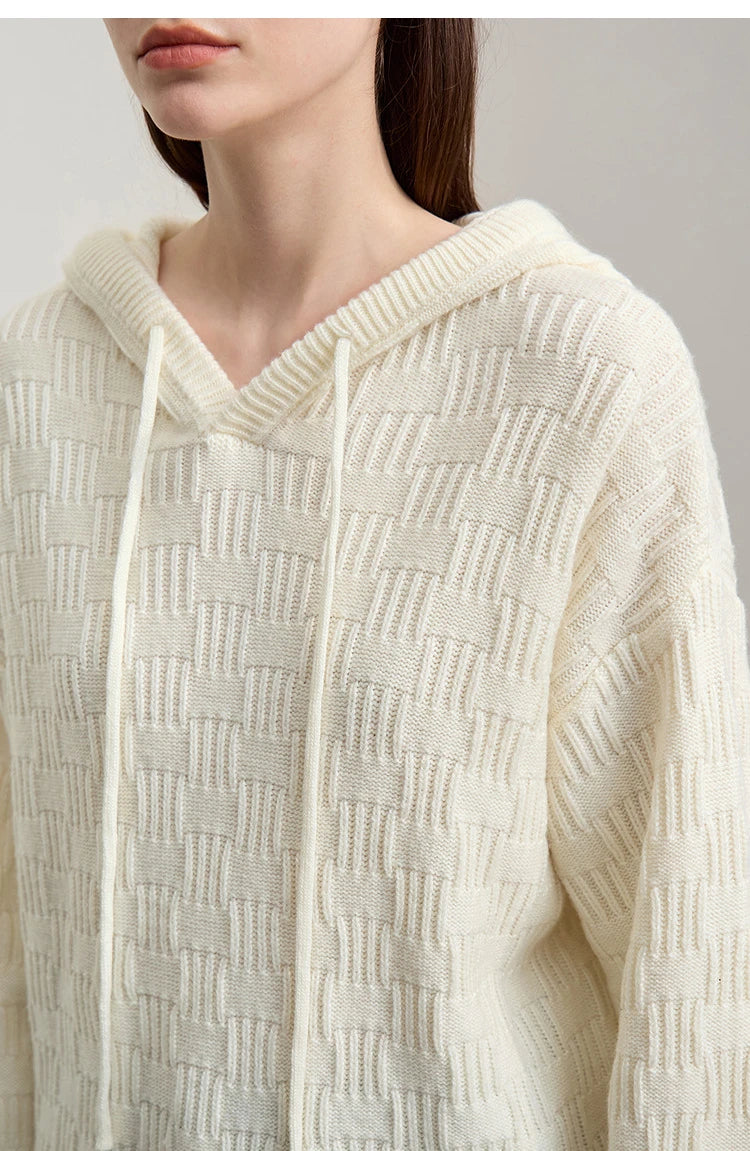 Damen-Kapuzenpullover Acryl-Wolle Raglan locker einfarbig Herbst-Winter