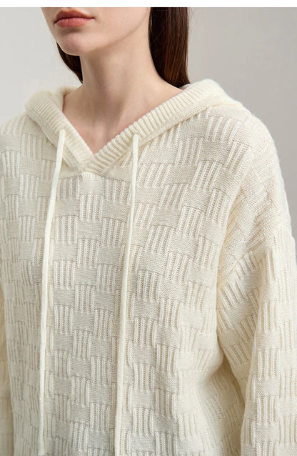 Damen-Kapuzenpullover Acryl-Wolle Raglan locker einfarbig Herbst-Winter