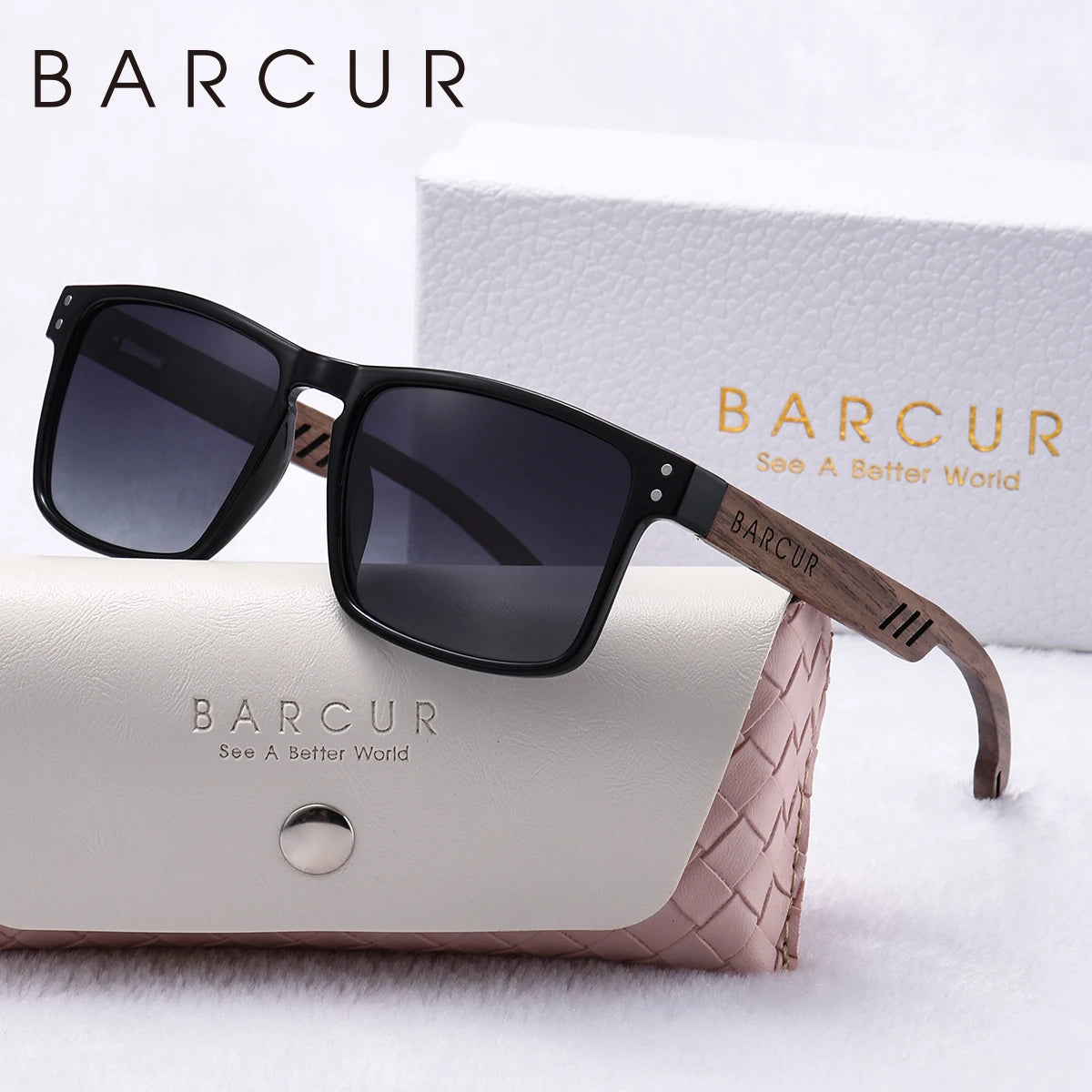 Damen-Sonnenbrille Holz Walnuss Doppelrund Nagel polarisiert UV400