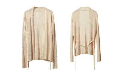 Damen-Strickjacke Lyocell V-Ausschnitt Glockenärmel Gürtel locker Frühling