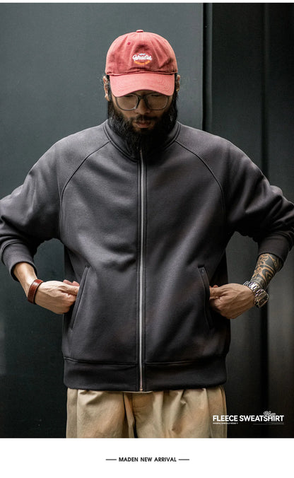 Herren Strickjacke Polarfleece Stehkragen Sport Reißverschlussjacke warmer Mantel