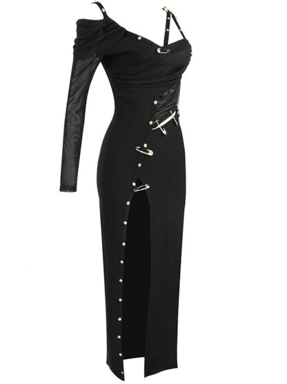Elegantes Damen-Tunikakleid mit V-Ausschnitt, langen Ärmeln und Perlen-Patchwork-Design – figurbetont und modisch.