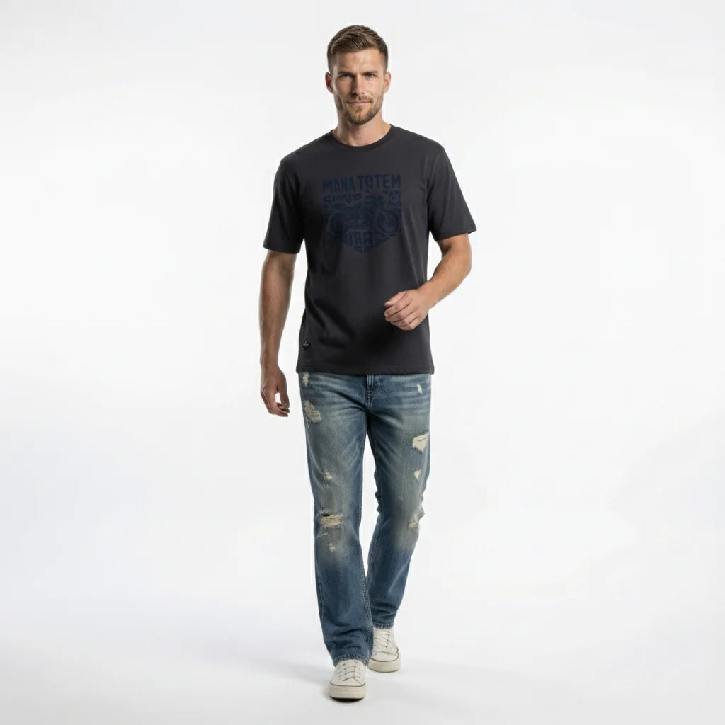Komfortables Herren T-Shirt Mit Motorrad Druck In Reiner Baumwolle