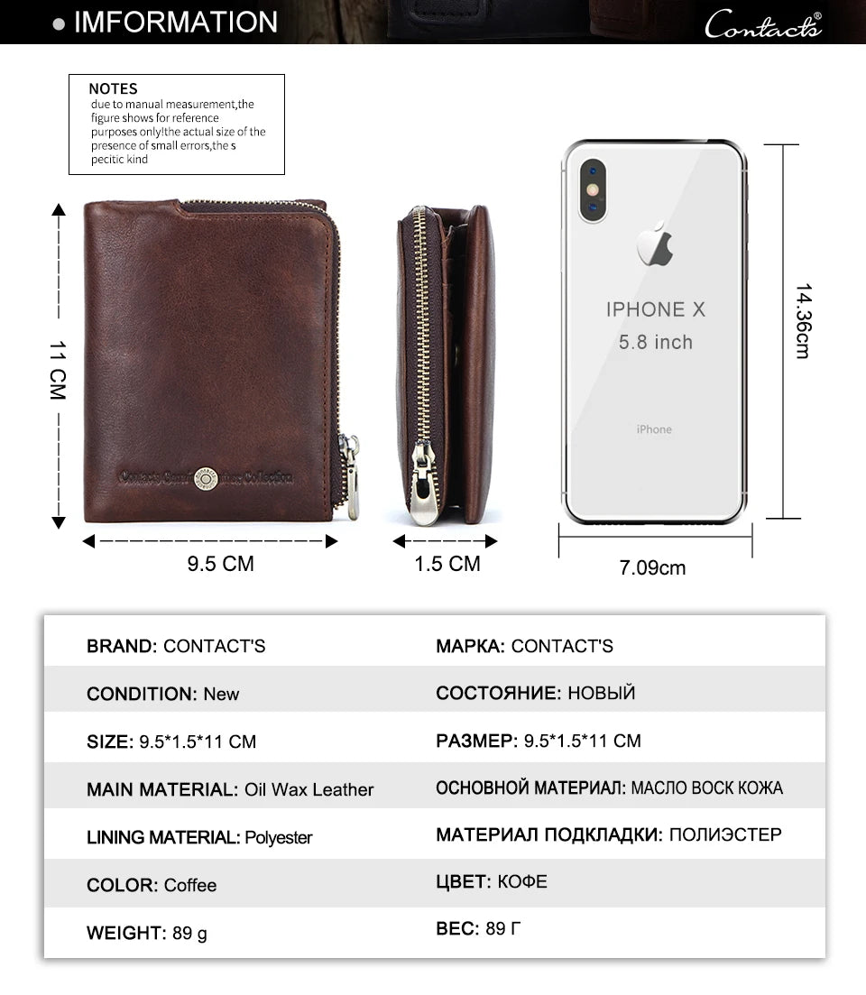 Herren Echtleder Geldbörse Bifold Vintage Senior Reißverschluss Luxus Kartenhalter Geldclip