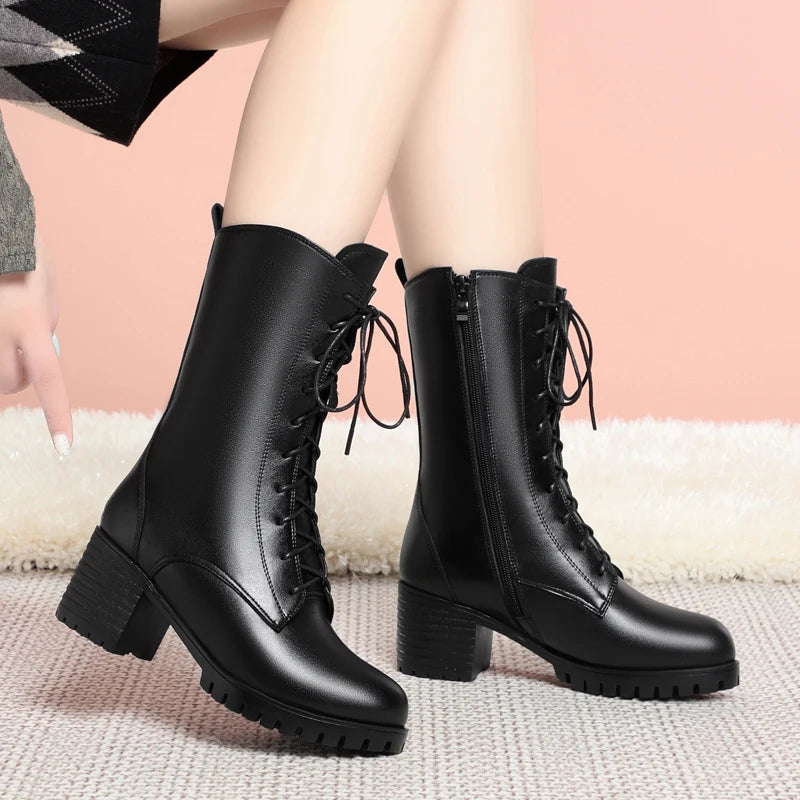 AIYUQI 2025 new women's snow boots non-slip work boots women large size winter warm motorcycle boots girls ankle boots