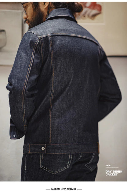 Herren Jeansjacke Retro 16,5 Unzen Schwere Baumwoll-Reversjacke Klassischer Mantel