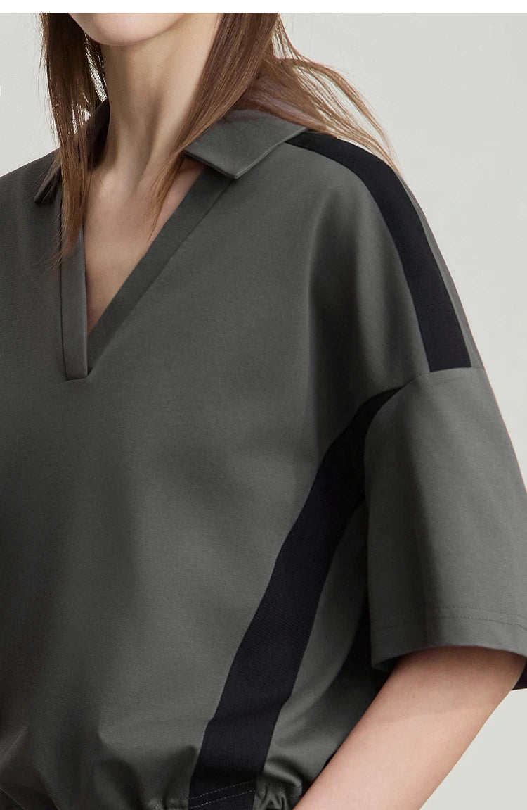 Damen T-Shirts im minimalistischen Stil mit neuem V-Ausschnitt und kurzen Ärmel