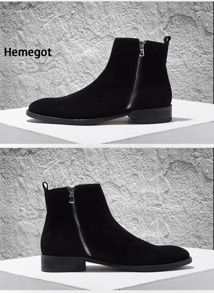 Schwarze Chelsea-Boots mit seitlichem Reißverschluss, kurzer Blockabsatz