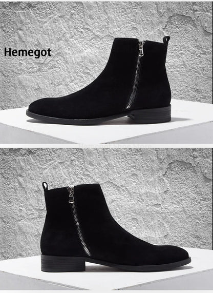 Schwarze Chelsea-Boots mit seitlichem Reißverschluss, kurzer Blockabsatz
