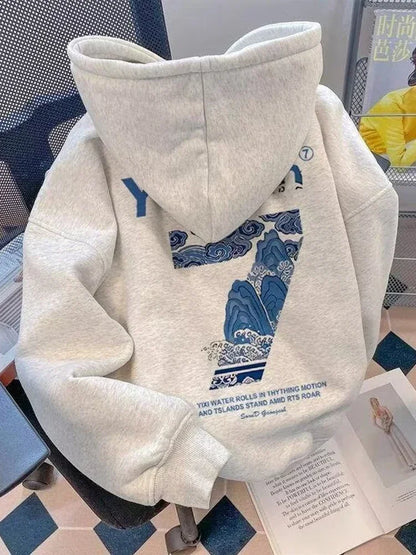 Herren Hoodie aus Baumwolle mit sieben Grafik Druck und Kapuze