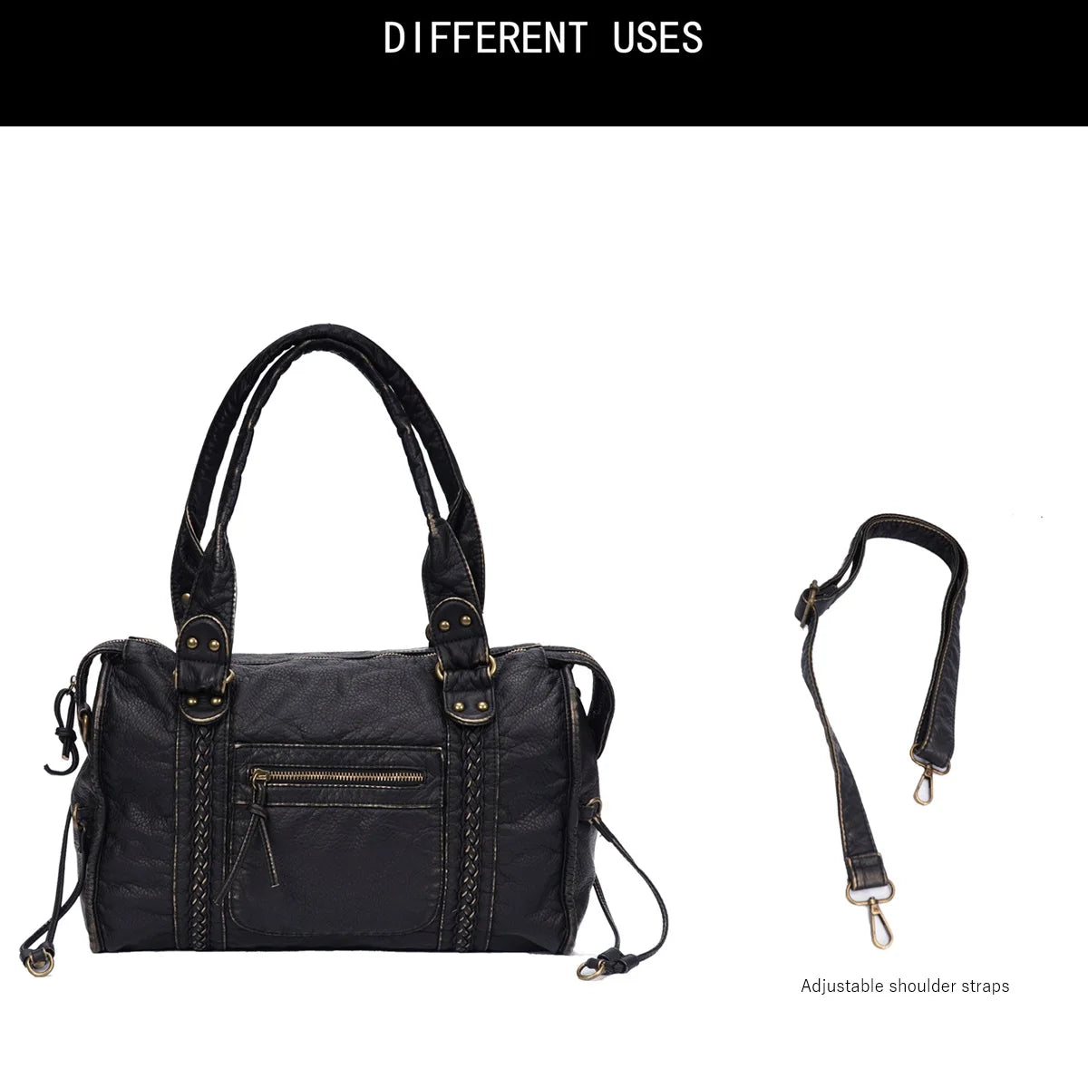 Damen-Handtasche aus PU-Leder Weinrot Großes Fassungsvermögen Schultertasche Boston-Stil
