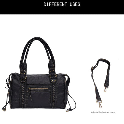Damen-Handtasche aus PU-Leder Weinrot Großes Fassungsvermögen Schultertasche Boston-Stil