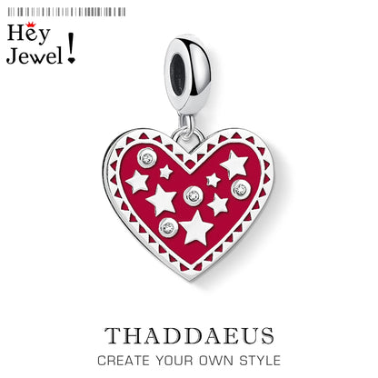 Damen-Charm-Anhänger rotes Herz mit Sternen II aus Sterlingsilber