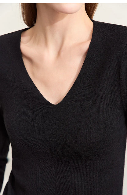 Damen V-Ausschnitt Pullover Wolle-Seide Slim Pendler Herbst
