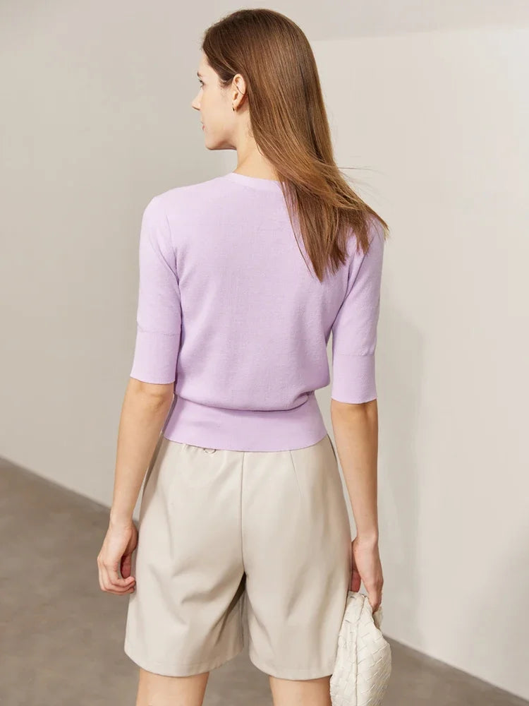 Damen-Strickjacke Baumwolle Slim Halbarm V-Ausschnitt Büro Frühling