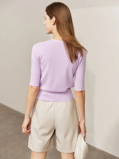 Damen-Strickjacke Baumwolle Slim Halbarm V-Ausschnitt Büro Frühling