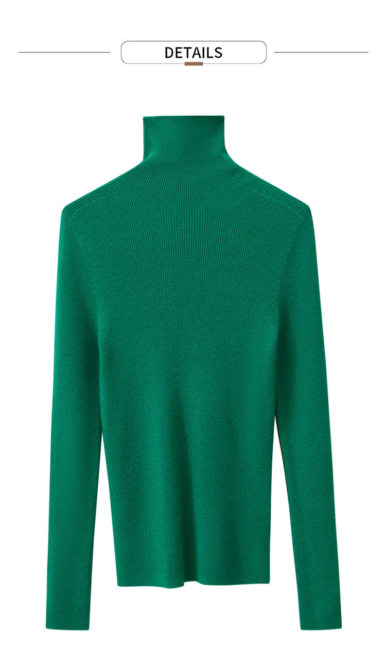 Damen-Rollkragenpullover 100 % Wolle Farbkontrast Slim Fit Frühling