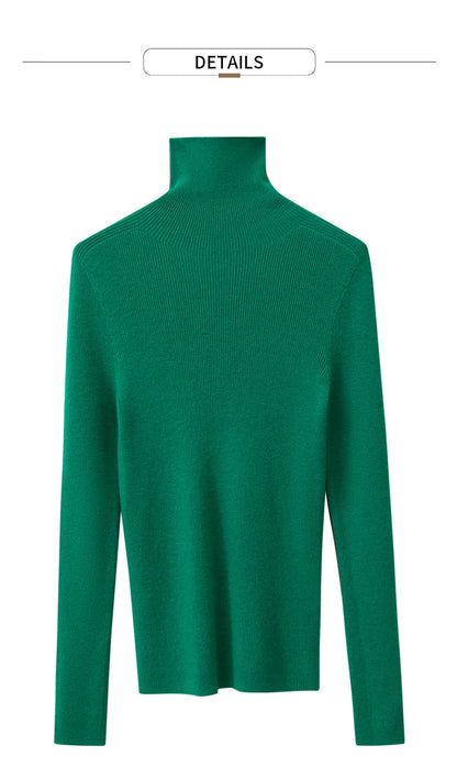 Damen-Rollkragenpullover 100 % Wolle Farbkontrast Slim Fit Frühling
