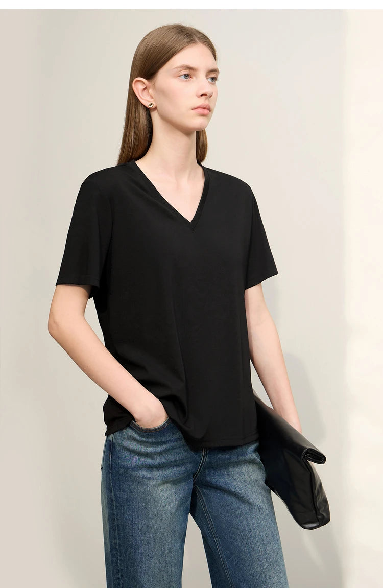 Damen Kurzarm-T-Shirts mit V-Ausschnitt und Sonnenschutz für kühles Gefühl
