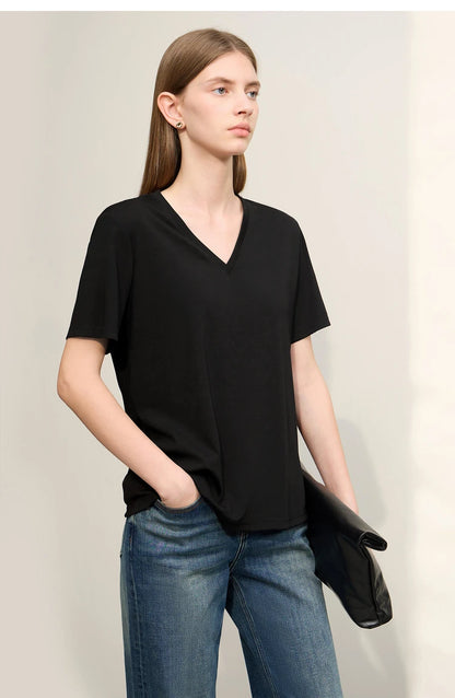 Damen Kurzarm-T-Shirts mit V-Ausschnitt und Sonnenschutz für kühles Gefühl