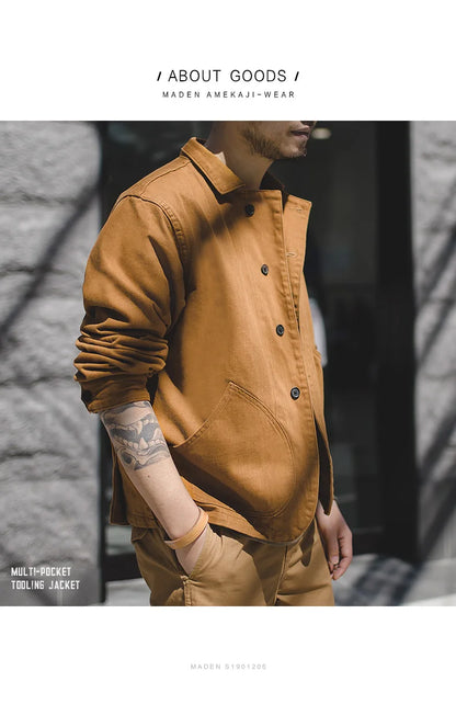 Herren Jacke Ingwerfarben Arbeitskleidungsjacke mit mehreren Taschen lässige Jagdjacke