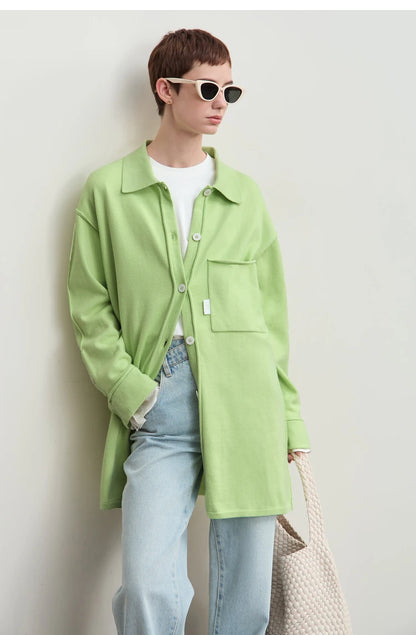 Damen-Strickjacke lang Revers Raglan Streetwear locker Herbst