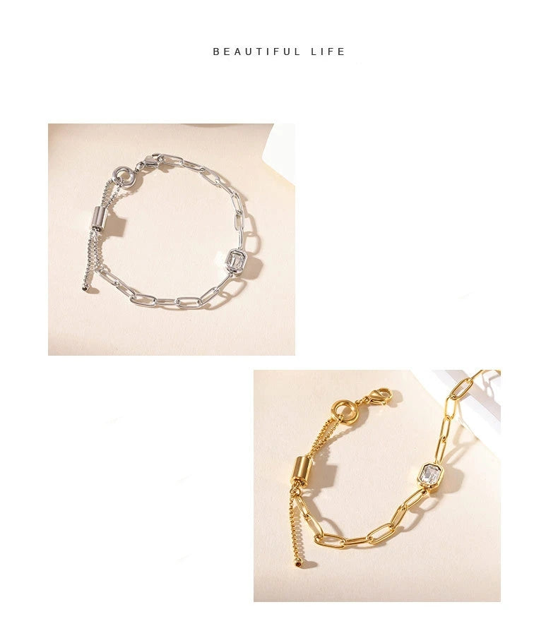 Damen-Kettenarmband mit Zirkonia rechteckig