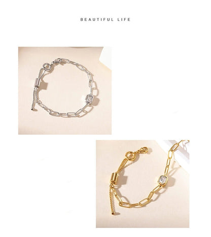 Damen-Kettenarmband mit Zirkonia rechteckig