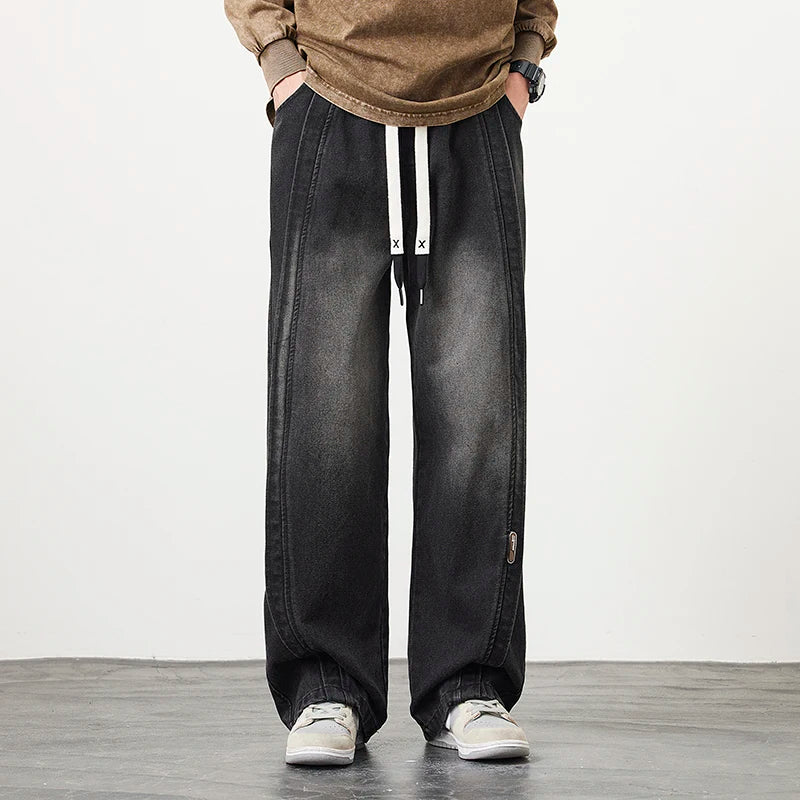 Herren Jeanshose mit brauner Stickerei im Hip Hop Stil