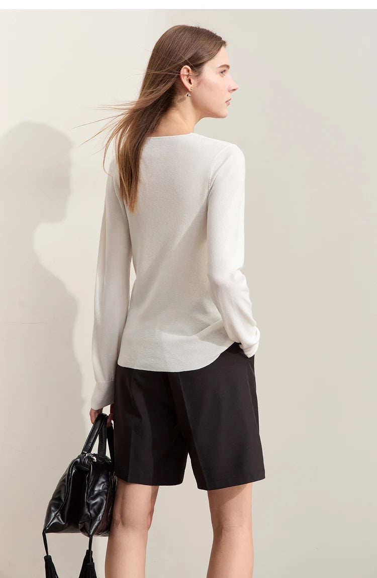 Damen V-Ausschnitt Pullover Wolle-Seide Slim Pendler Herbst