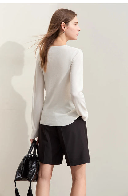Damen V-Ausschnitt Pullover Wolle-Seide Slim Pendler Herbst