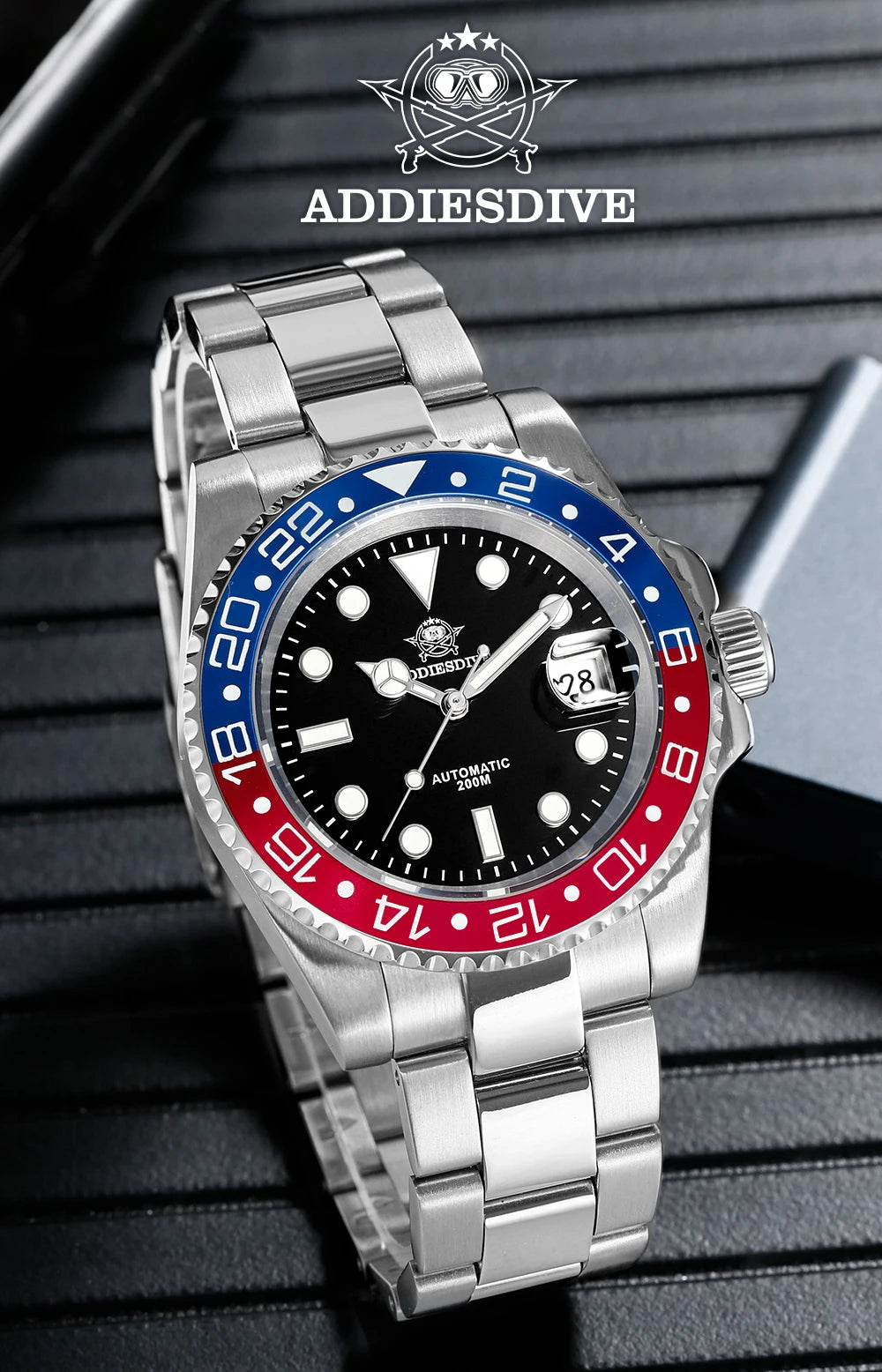 Herren Business-Automatikuhr 8215 Saphirglas 200m wasserdicht GMT Leuchtzeiger