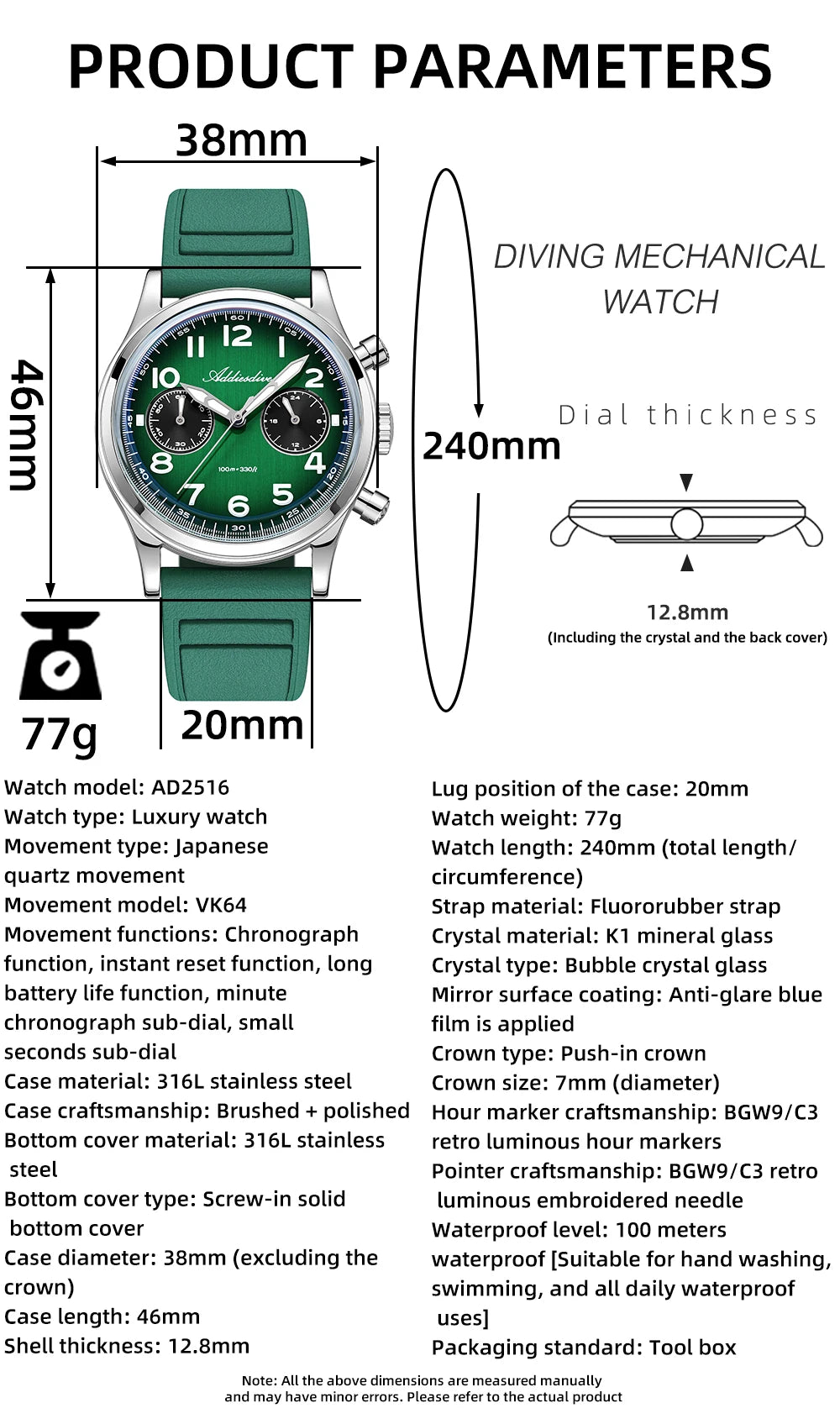 Herren-Chronograph mit VK64-Quarzwerk und Bubble-Glas