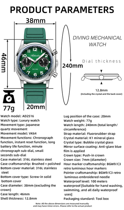 Herren-Chronograph mit VK64-Quarzwerk und Bubble-Glas