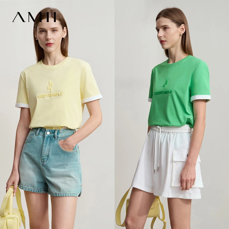 Damen Freizeit-T-Shirt mit Rundhalsausschnitt und Farbblockierung für den Sommer